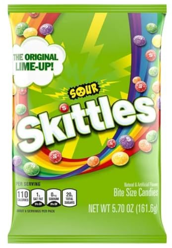 Skittle Sours Candy - Pack of 2 - Sour Outside and Sweet Inside - Bite Size Candy - Perfect for Sharing - Strawberry, Grape, Orange, Lemon, and Lime