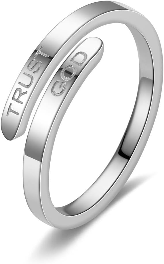DATOA Trust God Cross Ring for Women Men Stainless Steel Open Adjustable Ring Inspirational Religious Faith Jewelry Christmas Graduation Party
