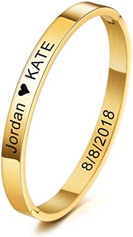 MeMeDIY Personalized Bracelet Engraving Name Identification ID Customized for Women Girls Stainless Steel Cuff Bangle (Small and Large Sizes, 6 Colors)
