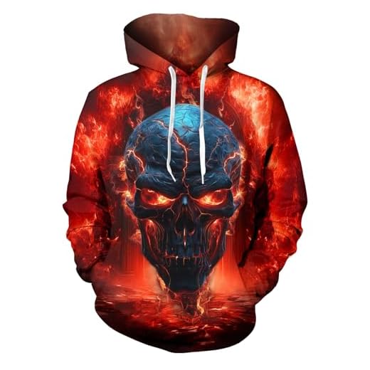 ALISISTER Sudadera con Capucha Unisex para Hombres y Mujeres con diseño de Calavera en 3D de Fuego, Sudadera con Capucha para la Fiesta de Halloween, Interior de Forro Polar, cálida, Talla XL