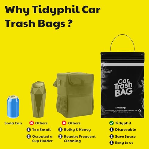 Image of 50 Bags Hanging Car Trash Bags Disposable, 2 Gallon Car Garbage Bags. Black | Leak-proof, Odor Seal. Alternative to Car Trash Can, Easy Stick-On Car Garbage Can for Car, SUV, Truck, Vehicle, Stroller.