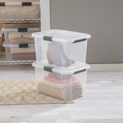 ZYUNOACYR 6 Pack Clear Hinge Lid Storage Bins With Secure Latch Lids And Comfort Carry Grips, Dark Gray Plastic Containers Offered In 20 Quart, 30 And 60 For Home, Closet And Garage(30qt) - Image 4