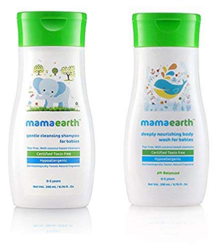 Mamaearth Gentle Cleansing Shampoo for babies (200 ml, 0-5 Yrs) and Mamaearth Deeply nourishing wash for babies (200 ml, 0-5 Yrs)