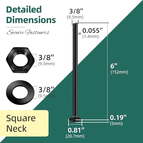 Image of (4 Sets) 3 /8-16 x 6 Carriage Bolts with Nuts and Washers, 304 Stainless Steel Round Head Square Neck 3 /8 Carriage Bolts Screws, Full Thread Black Oxided for Outdoor