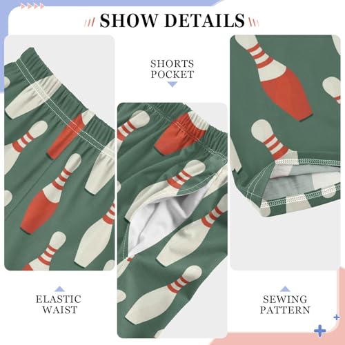 Pajama Bottoms, Striped Bowling Pins Retro Sleeping Pant Lounge Wear Elastic Waist Long Pants Sleepwear Pjs4