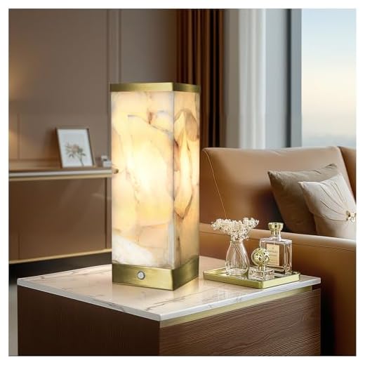 Scenekoy Alabaster Rechargeable Table Lamp for Living Room Bedroom Nightstand, Portable Battery Operated LED Bedside Lamp, Cordless Night Light for Home Office Dorm Desk Decor (Bulb Included)