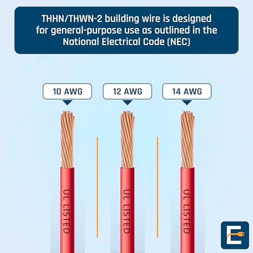 Image of THHN Wire 12 Gauge (12 AWG) 50 FT - Stranded Copper Building Wire for Panel /Control Wiring, Grounding & Lighting Circuits (Residential /Industrial), UL Listed, 600V, THWN-2, PVC /Nylon Jacket, Red