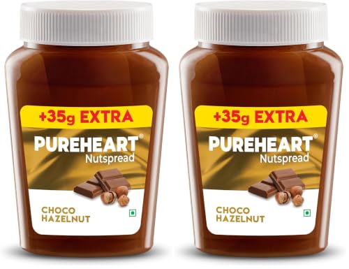 Image of PUREHEART Nut Spread Choco Hazelnut (350 +35 gm Extra) - Nutty, Smooth and Creamy Chocolate Hazelnut Spread for Breakfast - No. 1 Exporter of Roasted Nuts (Pack of 2)