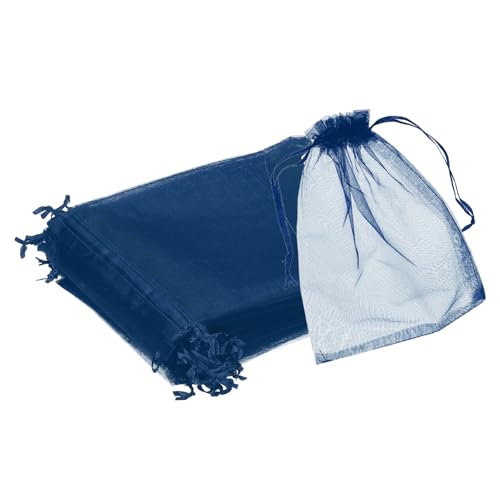 QUARKZMAN 25 pcs Sachets Organza 15x20cm, Pochettes à Cordon, Sachets en Filet Transparent pour Cadeaux, Bijoux, Mariage, Fête, Noël, Bonbons, Bleu Marine