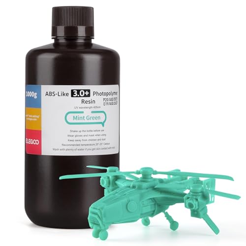 Image of ELEGOO ABS-Like Resin 3.0+, Upgraded 3D Printer Photopolymer Resin, Higher Heat-Resistance Fast Curing High Precision Non-Brittle, Mint Green 1000g