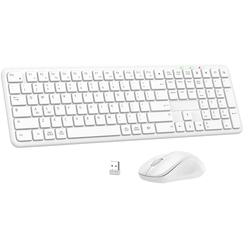Wireless Keyboard and Mouse Combo, Full-Size Silent Ergonomic Keyboard and Mouse, Sleep Mode, Long Battery Life, 2.4G Lag-Free Cordless Mice Keyboard Set for Computer, Laptop, PC, Mac, Windows (White)