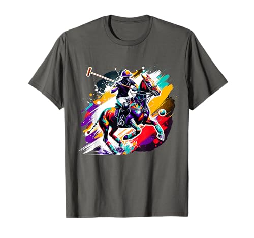 Colorful Polo Player on Horse Equestrian T-Shirt