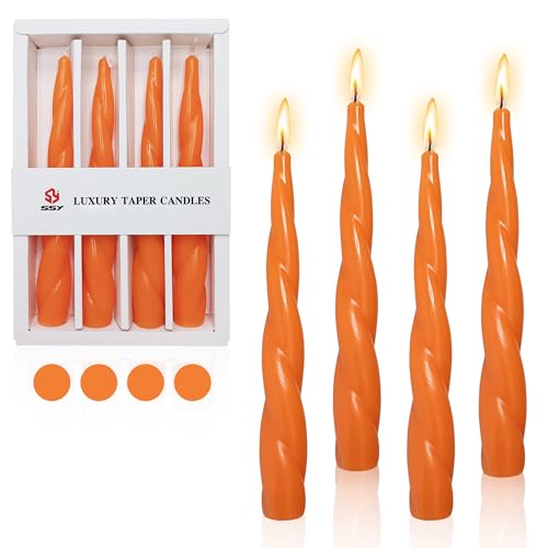 Spiral Taper Candle Orange Candlesticks - 7.5 INCH Gedengni Blend Twist Candles Unscented Wax Candle Stick Elegant Design for Home Décor Weddings Festive Seasons Holiday (SSY-12D4PC-ORANGE)