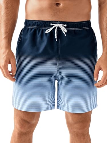 SweatyRocks Men's Striped Swim Trunks Drawstring Waist Summer Beach Shorts with Pockets