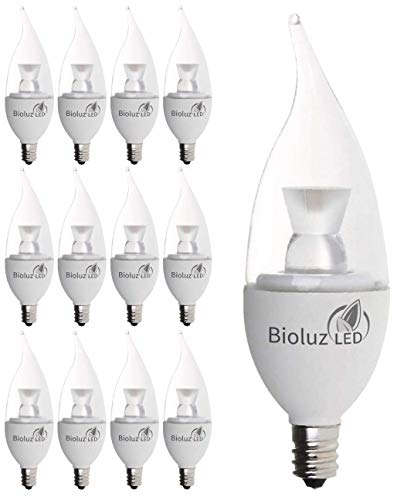Bioluz LED Light Bulb 40W Candelabra LED Bulbs w/Flame Tip, Dimmable12 Base Candle Light Bulbs 2700K Warm White LED Light Bulb for Indoor/Outdoor Use FCC and UL Listed 12 Pack
