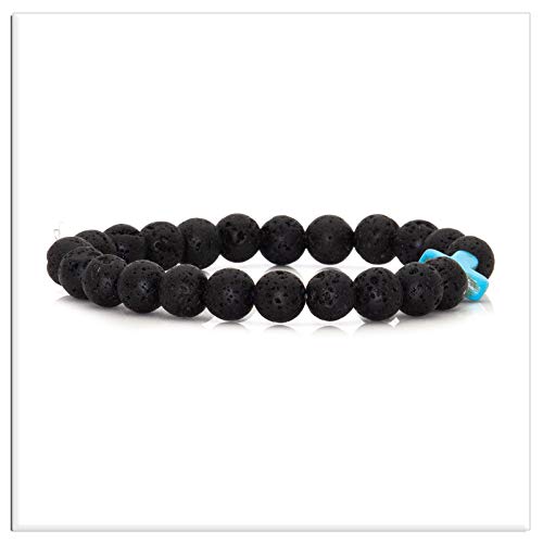Image of Xusamss Fashion Religious Cross Bracelet 8mm Tiger Eye Turquoise Beads Elastic Bracelet,7 1 /2 wrist