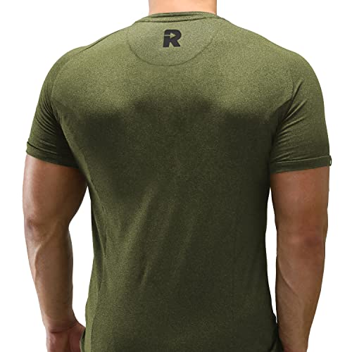 Foto von Rokksson Fitness T-Shirt für Herren - Kurzarm-Funktionsshirt, Slim Fit - Für Bodybuilding, Crossfit, Workout & Training - Atmungsaktiv & schnelltrocknend (Moosgrün, L)