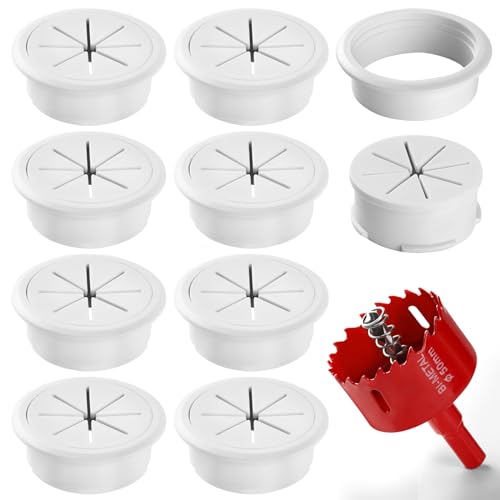 Image of Desk Grommet 2 Inch (50 mm) 8 Pieces, Desk Hole Cover for Cables White, ABS Plastic Grommet Hole Cover with Hole Saw for Wires Cables Through the Countertop by XIOGZAXI