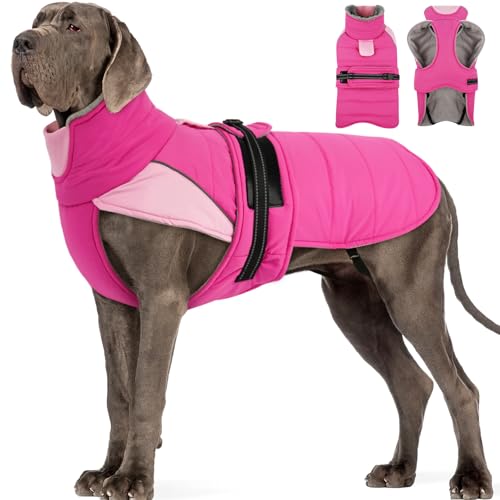 Image of MIGOHI Thermal Large Dog Fleece Jacket - Rainproof Coat for Large Dogs, Thick Dog Winter Coat,Snow Jacket for Dogs Windproof for Hunting Camping,Windy Chilly Days,Doberman,Great Dane,3XL,Rosepink