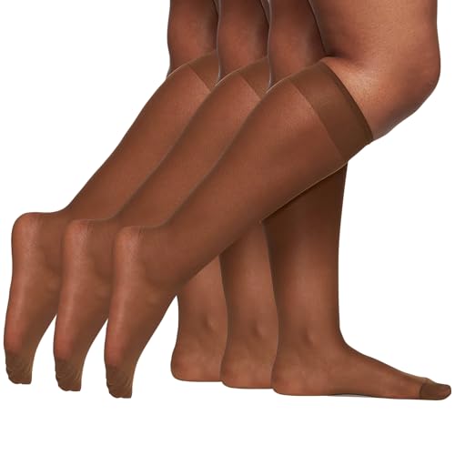 Image of Berkshire 6728 Women's All Day Sheer Knee Highs - Reinforced Toe 20 Denier Nylon Stockings - 3 Pair Pack