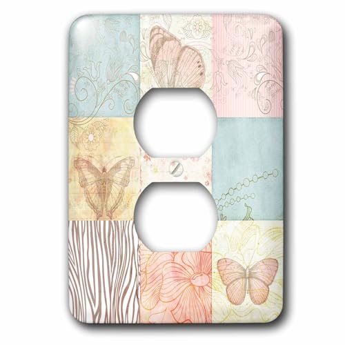 Joli collage avec fleurs papillons plaque de prise de sortie de couverture rose bleu 3dRose