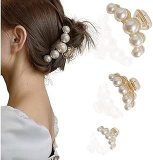 Pearl Hair Claw Clips for Women, Large Pearl Hair Grip, Big Hair Clips for Thick/Fine Hair, Pearl Hair Slide Hairdressing Clips Long Hair Accessories for Women/Girl(3 pcs,3 Size)