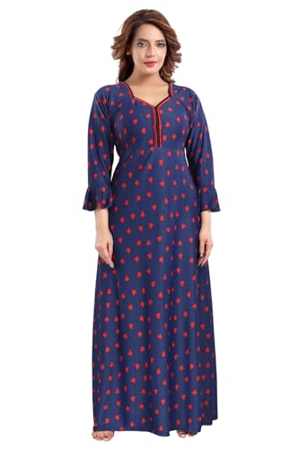 Image of Fabme Women's Crepe Printed Flare Nighty with Long Sleeves /Night Gown /Nightwear /Maxi - Value Combo