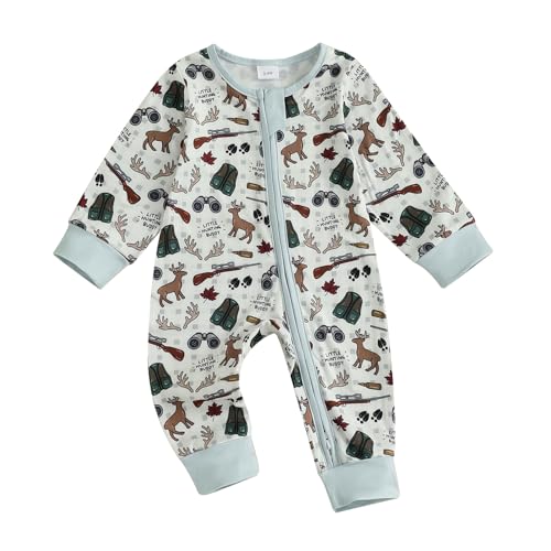 Baby Boy Hunting Clothes Mallard Duck Onesie Deer Romper Long Sleeve Zip Up Jumpsuit One Piece Duck Fall Outfit