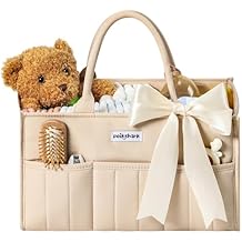 Baby Diaper Caddy - Stylish Basket for Newborn Essentials, Nursery Storage Bin and Car Organizers for Diapers and Wipes, Gift for Baby Shower, Cream
