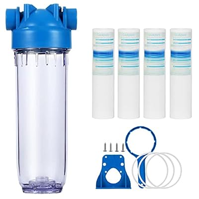 Geekpure 10-Inch Whole House Water Filter with Clear Filter Housing - 3/4"NPT Brass Port and 4 x PP Sediment Filters
