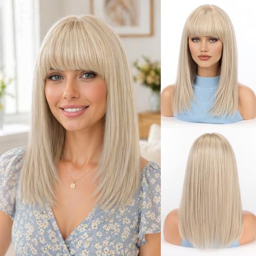 Image of KKU 16 Inch Human Hair Wig,Human Hair Wigs,Human Hair Wig With Bangs, Lady Wigs Human Hair, Real Hair Wigs For Women