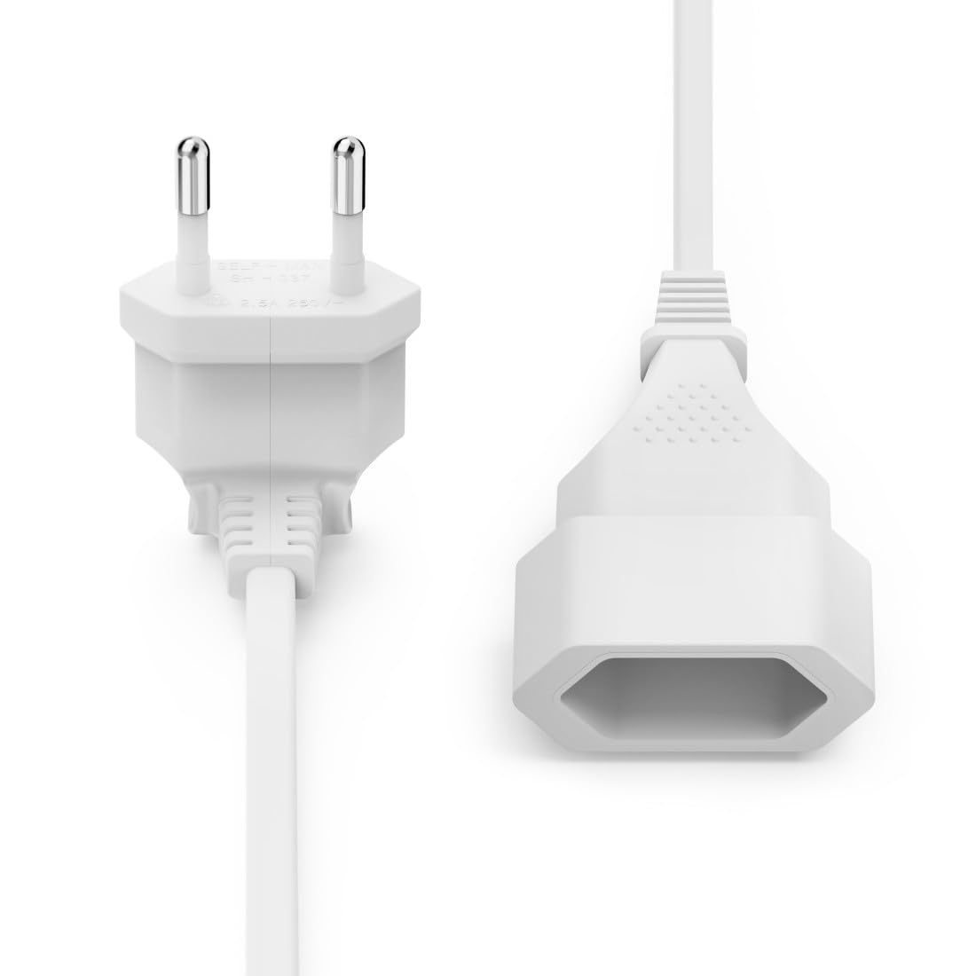 Hama Przedłużacz przedłużający 3m wygięty kabel elektryczny - europejskie gniazdo kątowe typu C (2 piny, bez uziemienia), idealny do wymaganych przestrzeni i zastosowań wewnętrznych - biały