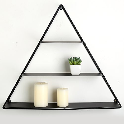 Mygift Wall Mounted Matte Black Metal Triangular 3 Tier Decorative Display Shelf For Collectibles And Crystals, Pyramid Shaped Wall Shelf Rack For Bathroom, Living Room, Bedroom #TOP1