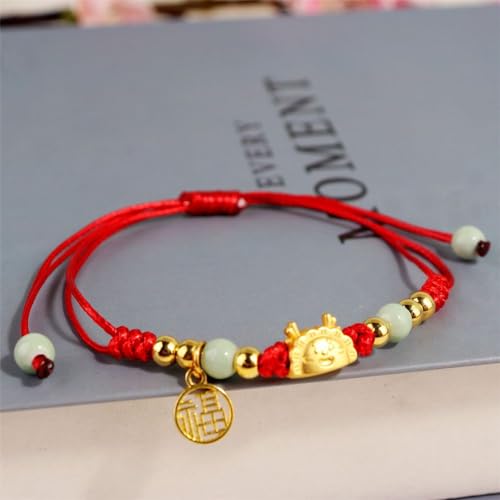 Image of 2 /3 pcs 2024 New Year Zodiac Lucky Dragon Braided Bracelets Set Chinese Zodiac Animal Adjustable Charm Imitation Jade Dragon Prospects Blessing Sign Bracelets