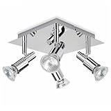 POLESTI Adjustable 4 Way Ceiling Spotlight Fitting, Modern Square Kitchen Lights Ceiling, GU10 Ceiling Light Fitting, Silver Chrome GU10 Ceiling Spotlight (Bulb Not Included)