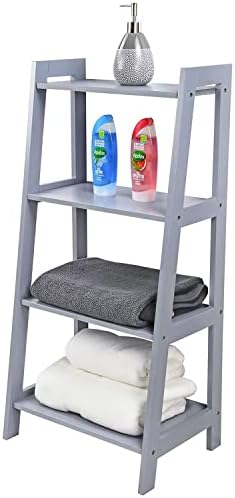 Taylor & Brown Grey 4 Tier Ladder Shelf Wooden Storage Unit Rack Display Shelving Stand Free Standing Space Saving for Bathroom Living Room - H90cm x W43cm x D30cm