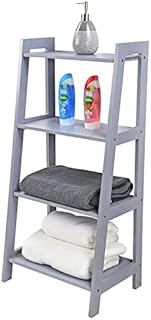 Taylor & Brown Grey 4 Tier Ladder Shelf Wooden Storage Unit Rack Display Shelving Stand Free Standing Space Saving for Bathroom Living Room - H90cm x W43cm x D30cm