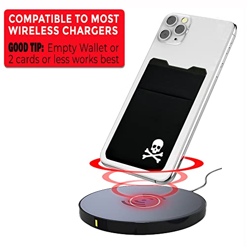 Image of Gecko Travel Tech Double Pocket - Adhesive Card Holder - Cell Phone Pouch - Stick on Lycra Pocket - Carry Credit Cards and Cash - Skull