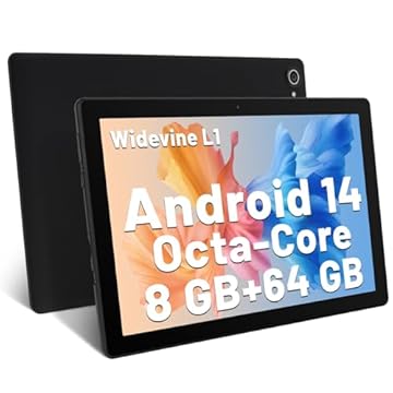 Yicty Tablet 10 Pollici Android 14 Octa-Core 8 GB RAM 64 GB ROM 1 TB TF Estensione 1280x800 IPS Touchscreen Tablet PC WiFi 6 Bluetooth 5.3 Widevine L1 Doppia Fotocamera Altoparlanti 5000 mAh (Nero)
