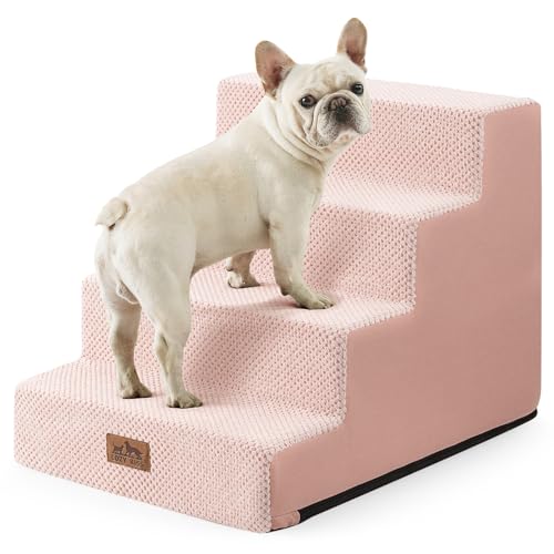 Image of COZY KISS Dog Stairs for Small Dogs, 17.7 inch Extra Wide Right-Angle Pet Stairs for Couch and Beds, Anti-Slip Dog Steps for Old Cats and Lowrider, 17.7x23.6x17.7 inch, Pink