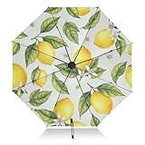 Umbrella, Lightweight Durable Auto Open Close for Women, Travel Umbrellas for Rain, Wind and Sun, Watercolor Lemons Green Leaves