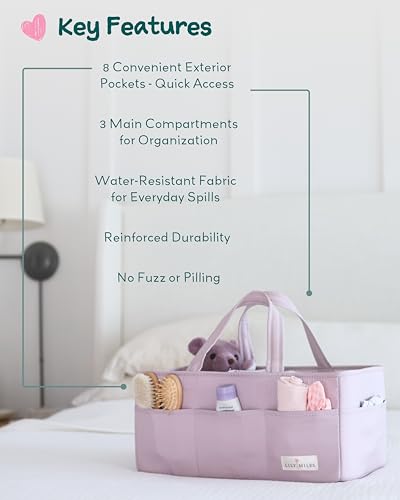 Image of Lily Miles Baby Diaper Caddy Organizer, Wipeable Diaper Organizer Basket with 8 Pockets for Newborn Essentials, Baby Shower Gifts, Nursery Tote Bag for Changing Table or Car (Rosy Lilac, Large)