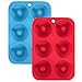 SHARON COOPER Moldes de silicona para hacer donuts, 6 cavidades antiadherentes, de silicona, bandeja para hornear rosquillas, magdalenas, bagels, pasteles, color azul, rojo, paquete de 2 unidades