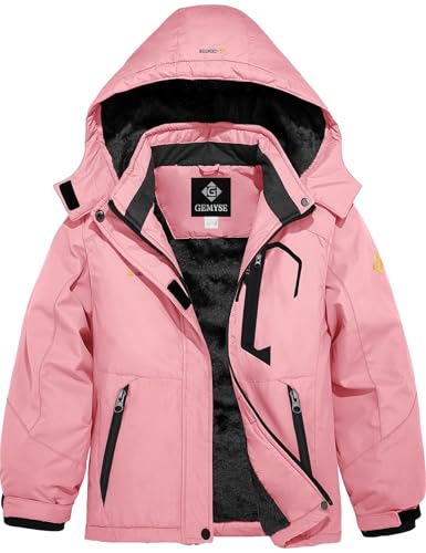 GEMYSE Girl's Waterproof Ski Jacket Fleece Winter coat with Detachable Hood