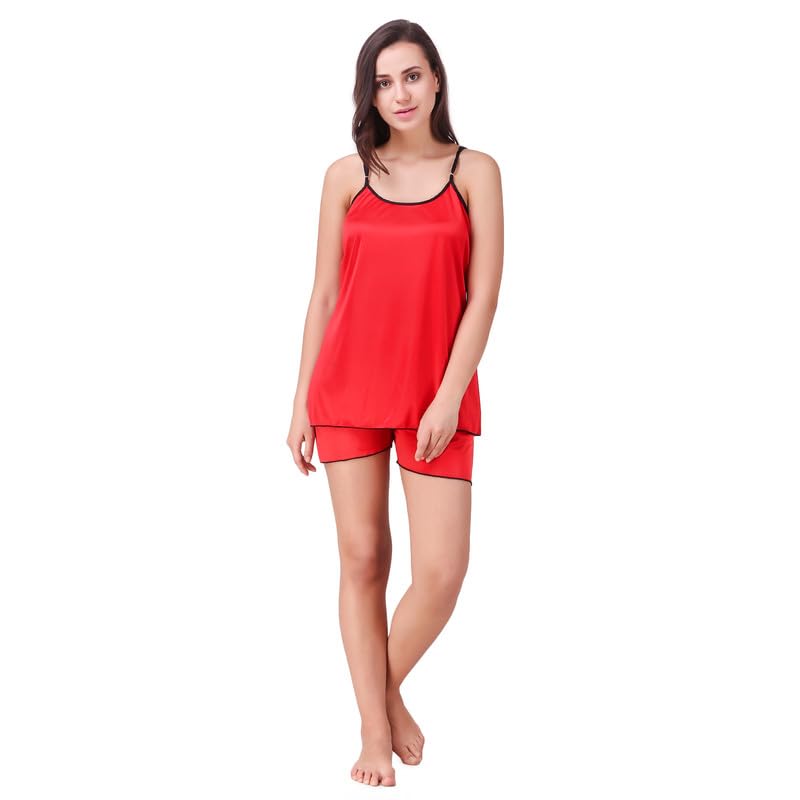 Women's Satin Plain/Solid Night Suit Short Set Pack of 1-image-25