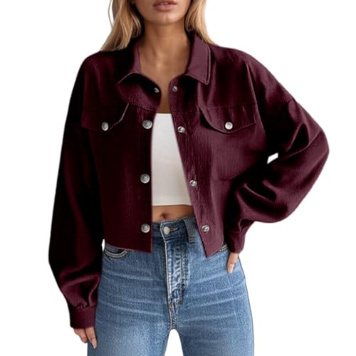 Corduroy Shacket Jacket for Women Long Sleeve Cropped Jacket Button Down Coats Casual Jackets Fall Trendy Blouse