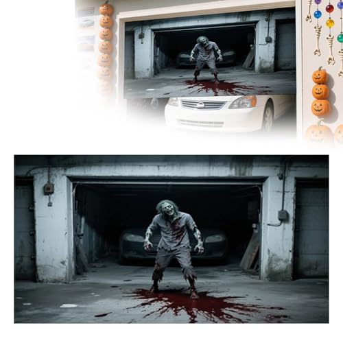 Halloween-Garagentor-Dekorationen, 2,4 x 2,1 m, Halloween-Garagentorabdeckung, Banner, Hintergrund, Party-Dekorationen für Zuhause, Outdoor, Wandtüren, Terror, hängende Dekoration (H)