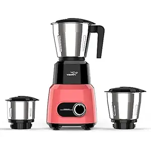 V-Guard Precia Mixer Grinder 500 Watt / Newly Launched / Mixie for kitchen with Multifunctional SS Mixer Jars (Chutney, Dry, & Wet Jar), Precision Stainless Steel Blades / 2-Year Motor Warranty / Salmon Red & Black