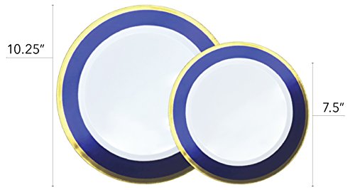 Stock Your Home 50 Piece Disposable Plates - Heavy Duty Plastic Dinnerware For Wedding Birthday Party Holiday Baby Shower - Includes 25 Dinner Plates And 25 Dessert Plates (Blue And Gold) #TOP3