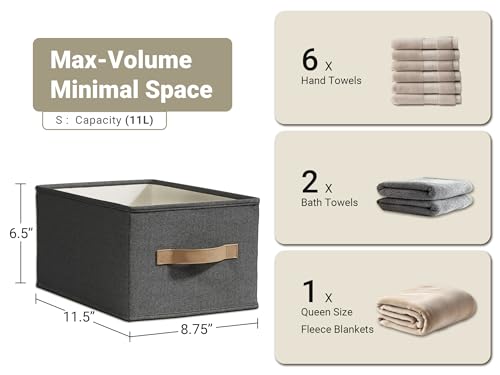 Image of LayerSpace 3 Pack Fabric Storage Bins for Shelves | 11.5x8.75x6.5in Storage Baskets | Fabric Closet Organizers and Storage Bins with Handles Home Organization| Linen Clothes Bins | Black